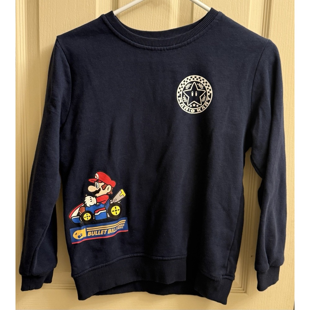 Mario Kart Kids Sweatshirt Nintendo Bullet Bill Speed Trial Blue Size Large